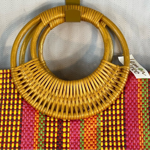 Shiraleah Chiara Chicago Bright Multi Color Tote Paper Straw Bamboo Handle Purse - Picture 6 of 7